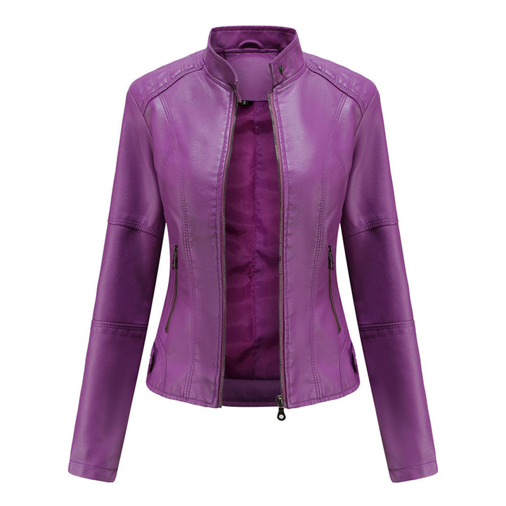 Blouson motard en cuir pour femme avec fermeture éclair