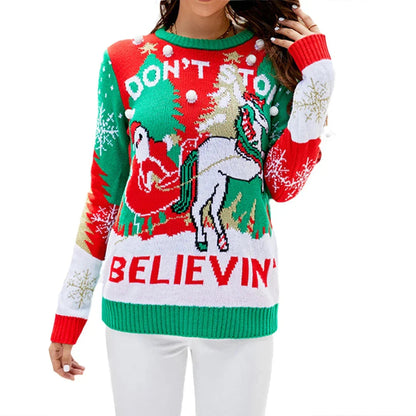Pull de Noël Femme Tricot Manches Longues Festif