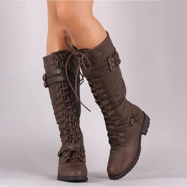 Bottes hautes à lacets Aspect cuir robuste