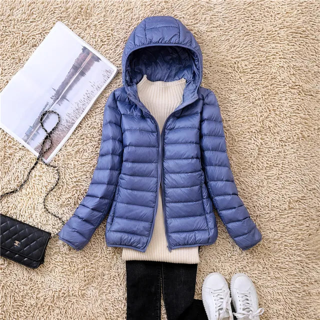 Doudoune chaude, capuche, fermeture éclair, imperméable