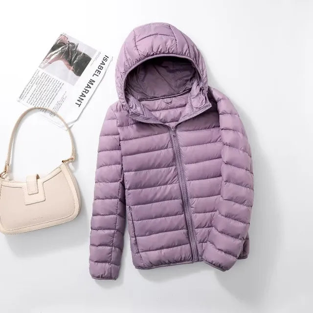 Doudoune chaude, capuche, fermeture éclair, imperméable