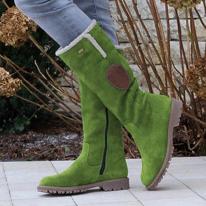 Bottines mi-mollet en daim, semelle intérieure en peluche