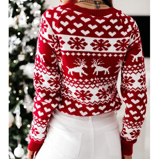 Weihnachtspullover Damen Warm Schneeflocken Design - IdealeKleiden