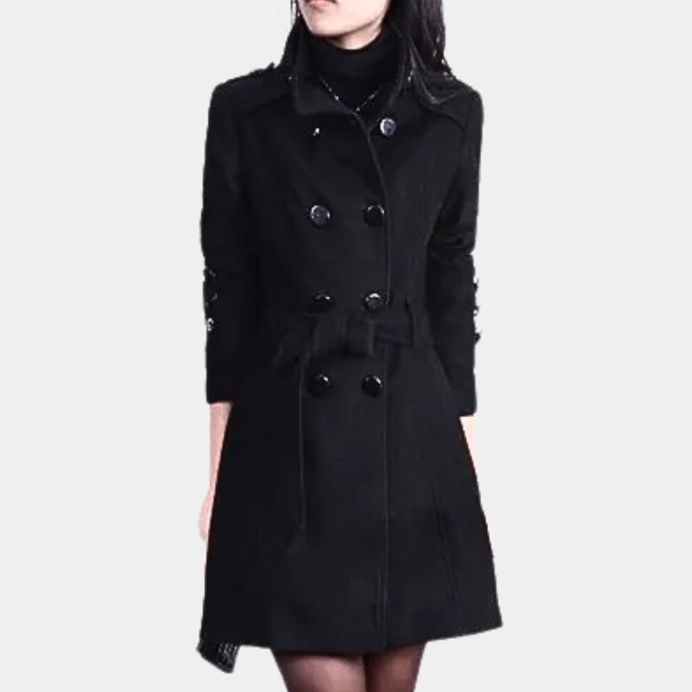 Élégant manteau d'hiver pour femme avec ceinture
