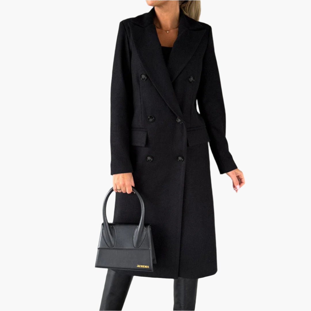Manteau d'hiver long et élégant pour femme, coupe croisée classique