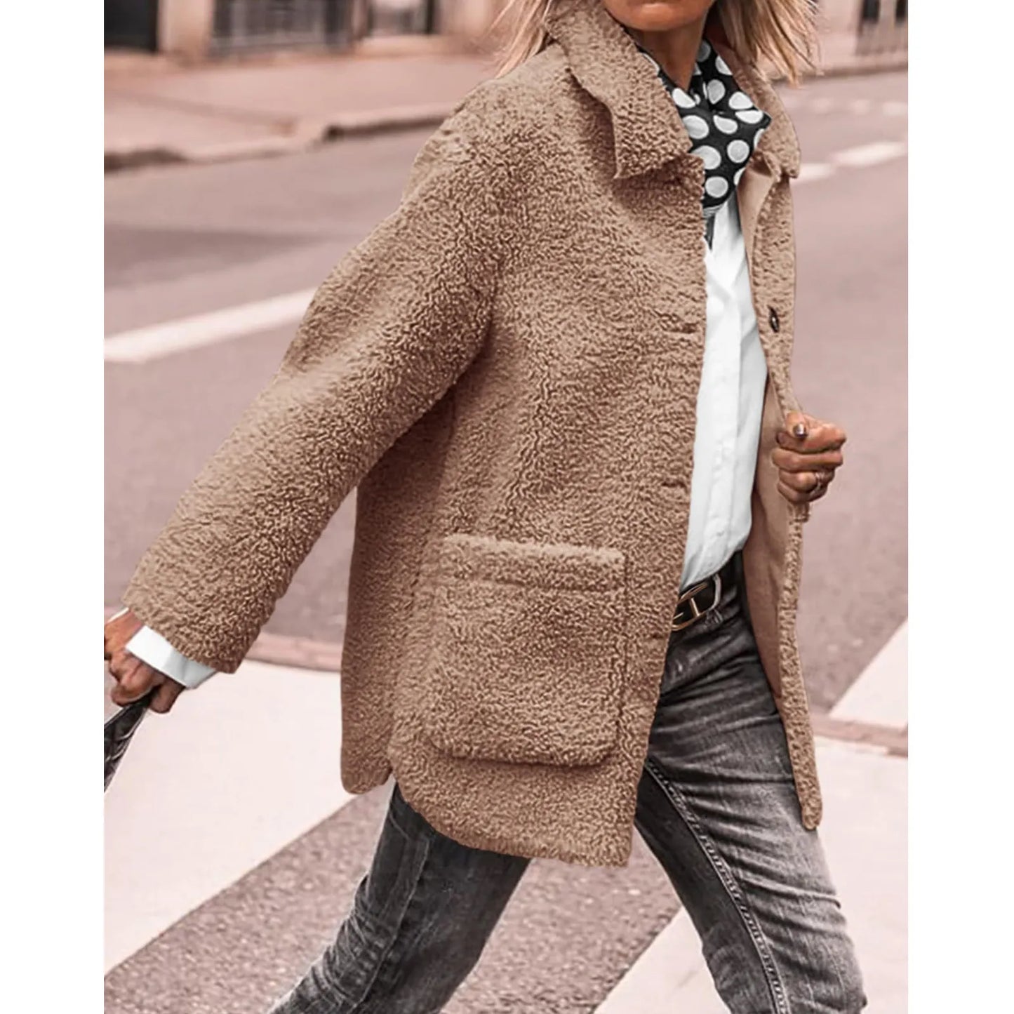Manteau d'hiver femme boutons doublé doux