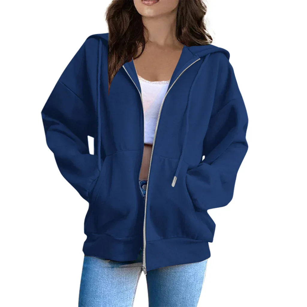 Sweat à capuche grande taille en coton confortable avec fermeture éclair