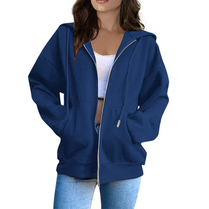 Sweat à capuche grande taille en coton confortable avec fermeture éclair