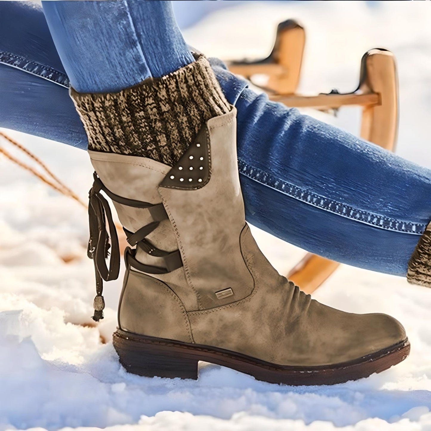 Bottes d'hiver femme chaudes à lacets