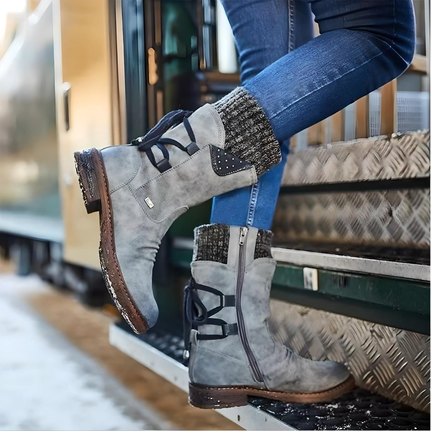 Bottes d'hiver femme chaudes à lacets