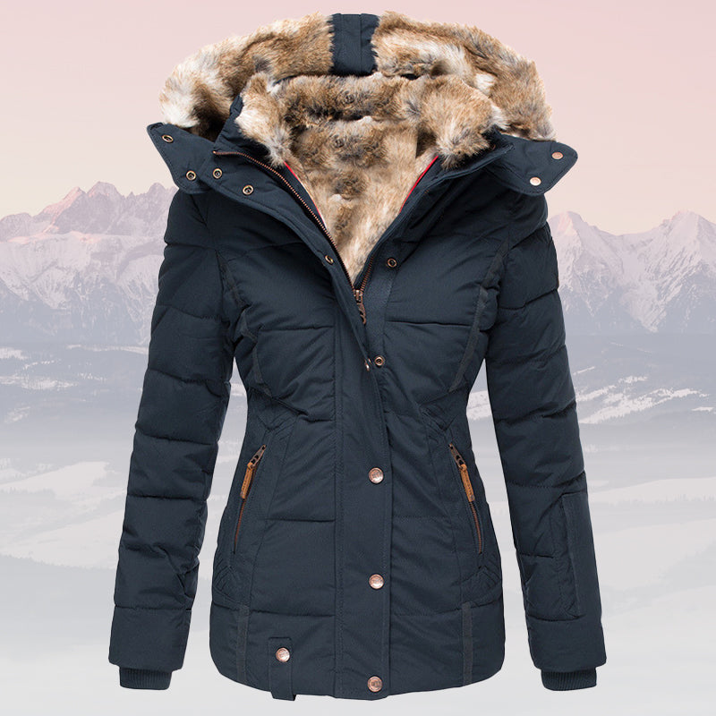 Doudoune d'hiver chaude avec col et capuche en fourrure