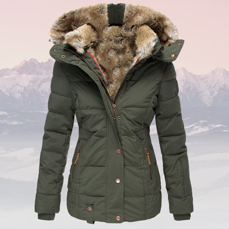 Doudoune d'hiver chaude avec col et capuche en fourrure
