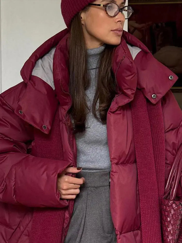 Longue veste d'hiver chaude pour femme avec capuche et col montant