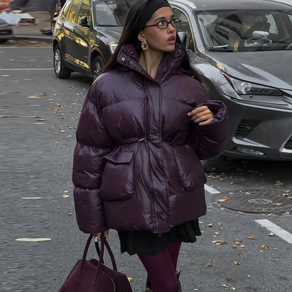 Longue veste d'hiver chaude pour femme avec capuche et col montant