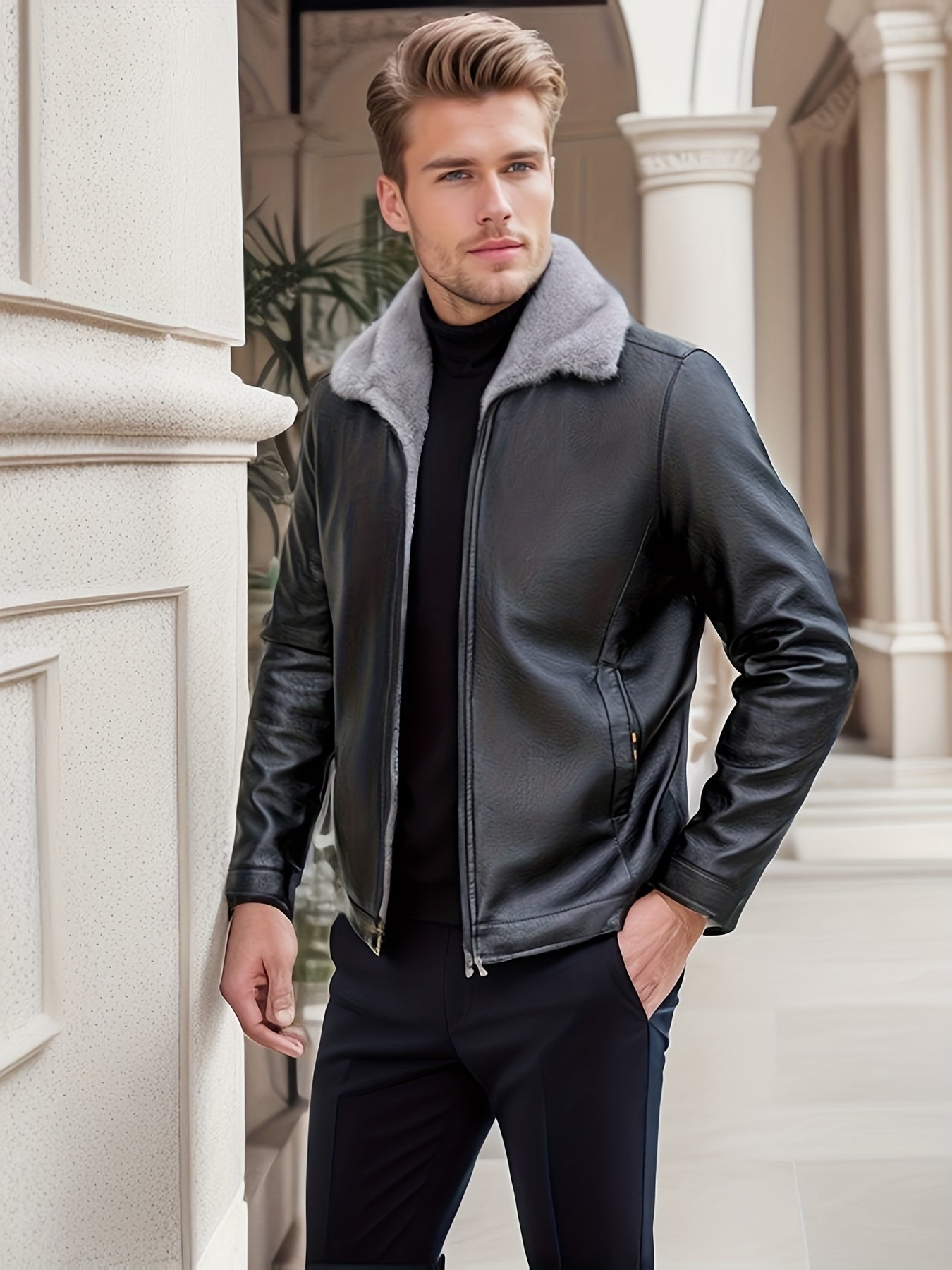 Warme Fleecejacke Mit Kunstleder-Beschichtung - IdealeKleiden