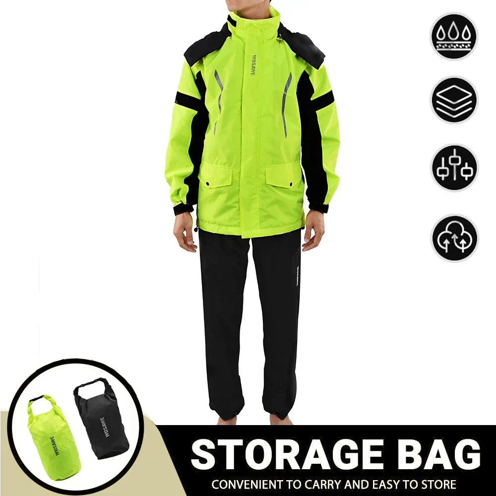 Herren Regenjacke Motorrad Wasserdicht Reflexschwarz - IdealeKleiden