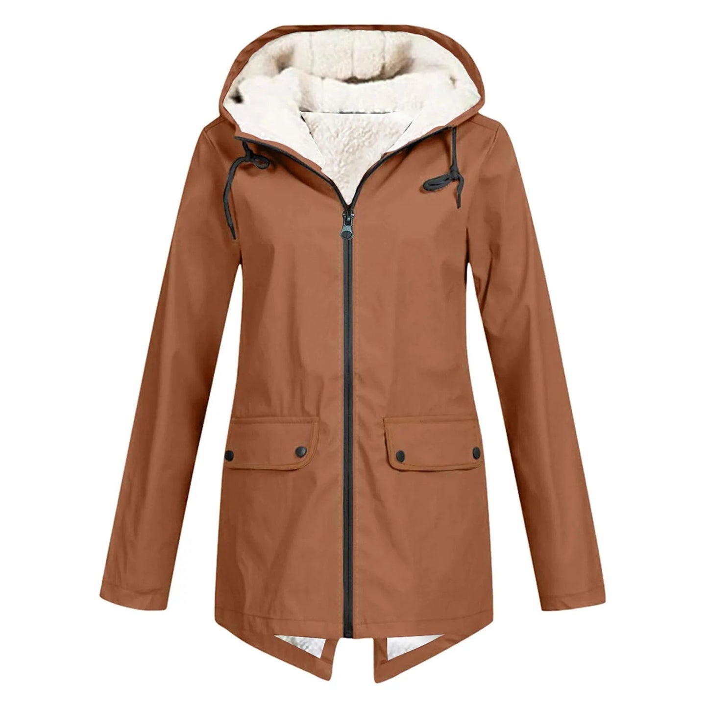 Veste imperméable chaude pour femme avec capuche et doublure polaire