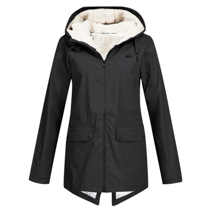 Veste imperméable chaude pour femme avec capuche et doublure polaire