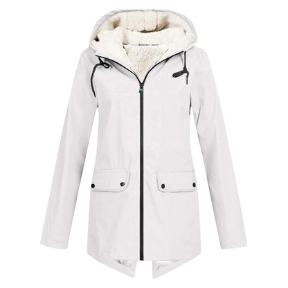 Veste imperméable chaude pour femme avec capuche et doublure polaire