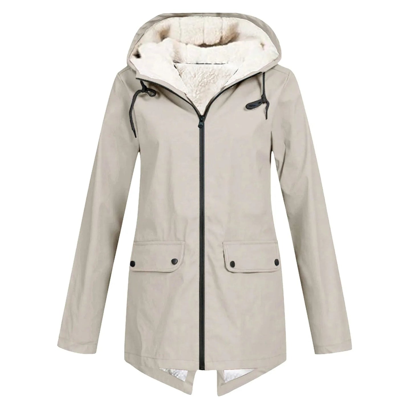Veste imperméable chaude pour femme avec capuche et doublure polaire