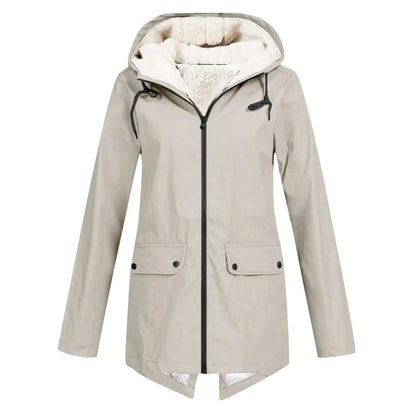 Veste imperméable chaude pour femme avec capuche et doublure polaire