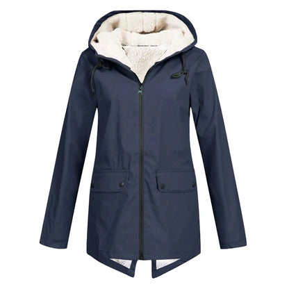 Veste imperméable chaude pour femme avec capuche et doublure polaire