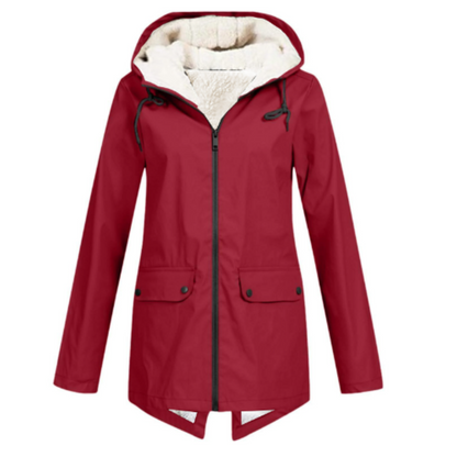 Veste imperméable chaude pour femme avec capuche et doublure polaire