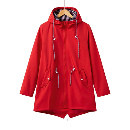 Veste longue imperméable femme à capuche