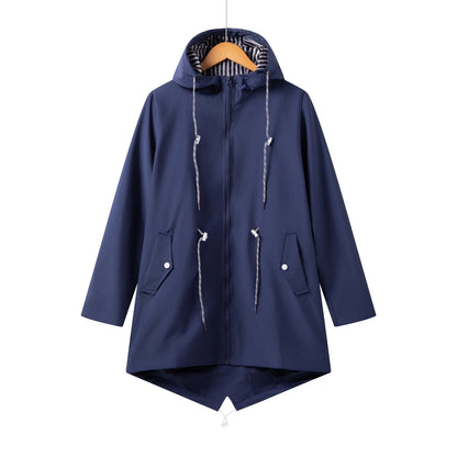 Veste longue imperméable femme à capuche