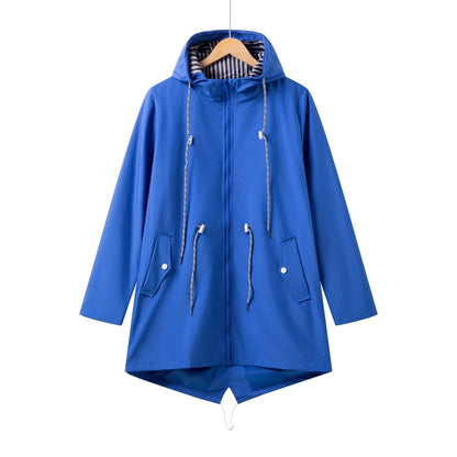 Veste longue imperméable femme à capuche