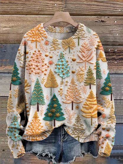 Pull de Noël tricoté pour femme, ample, motif sapin