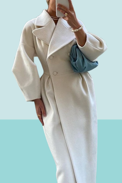 Modische Damenjacke Midi Mit Doppelknöpfen - IdealeKleiden