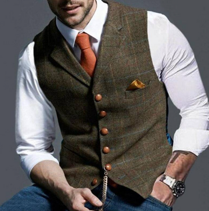 Gilet à carreaux pour hommes style tweed