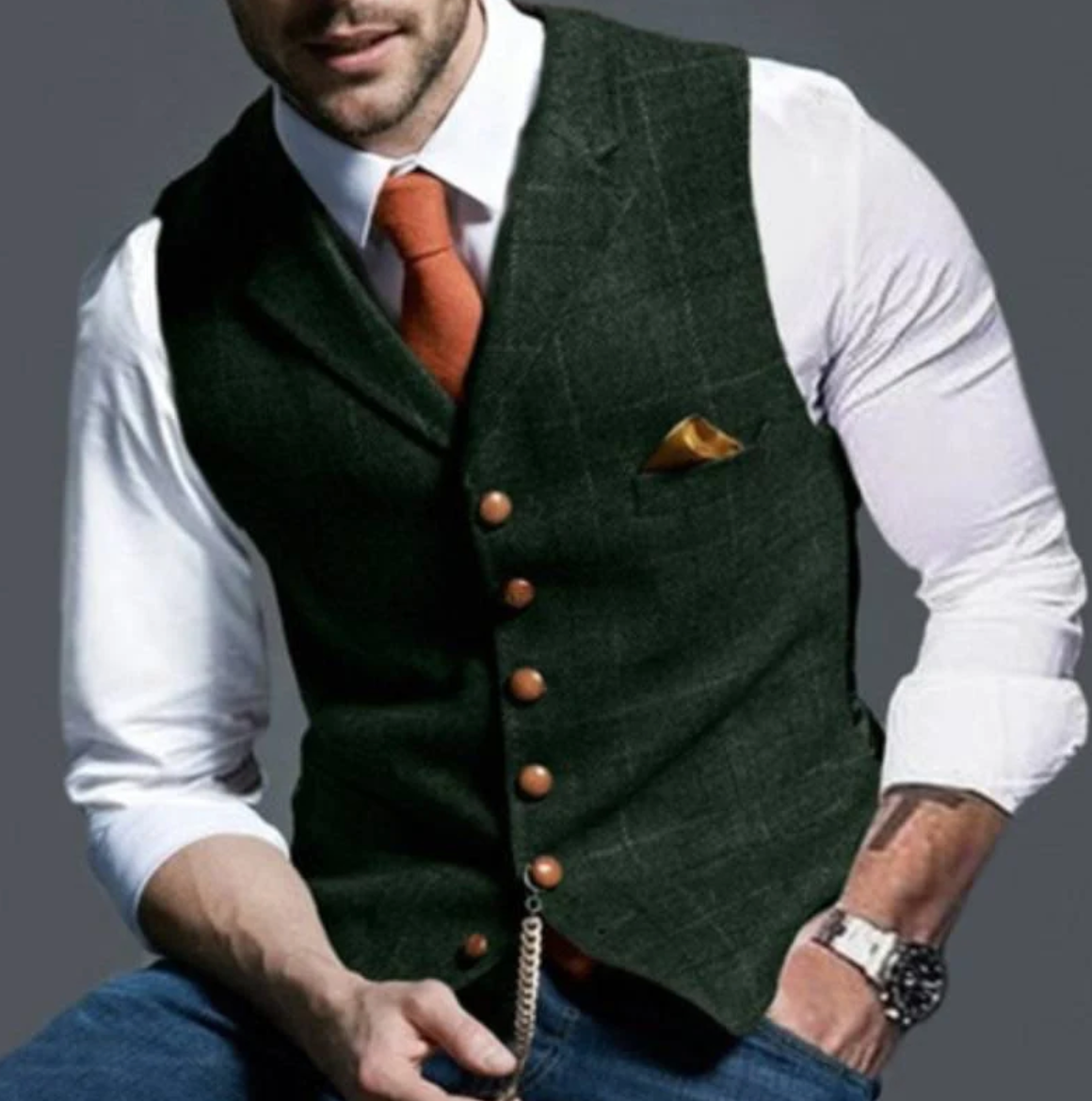 Gilet à carreaux pour hommes style tweed