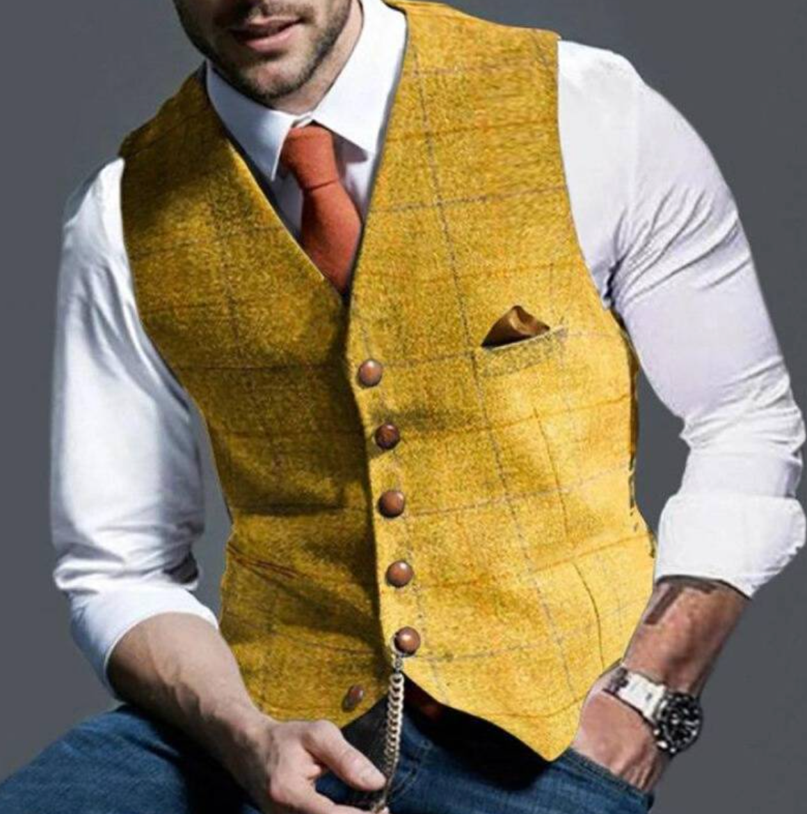 Gilet à carreaux pour hommes style tweed