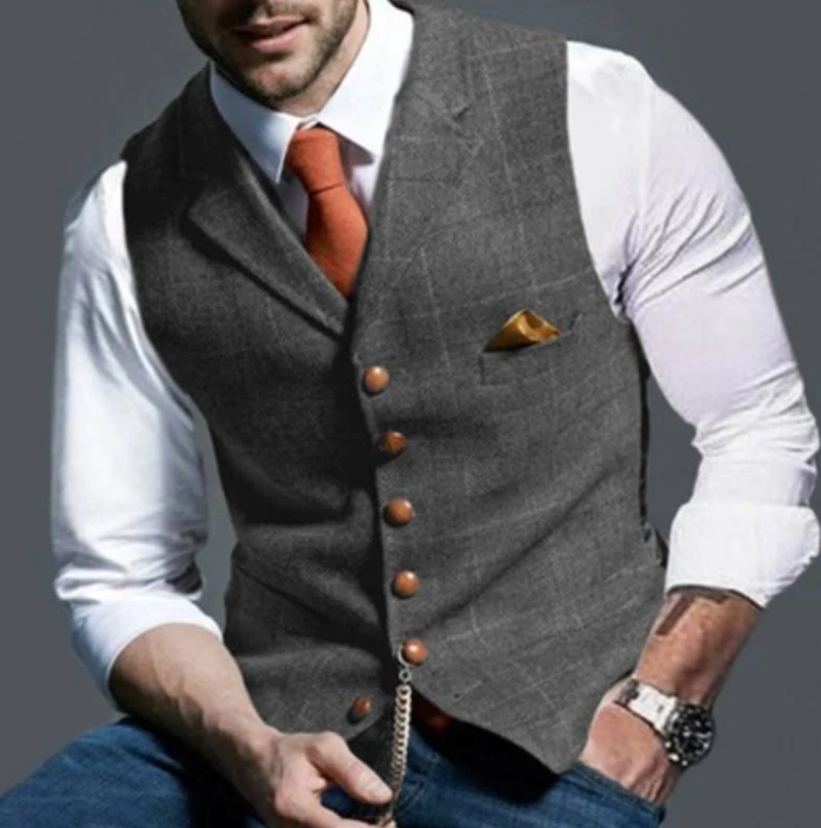 Gilet à carreaux pour hommes style tweed