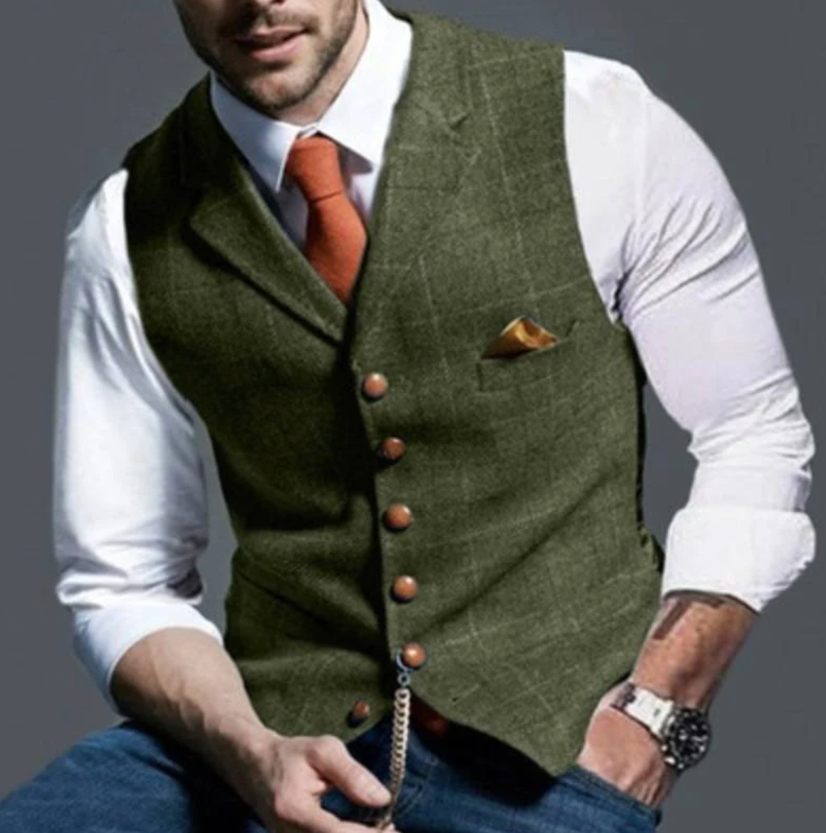 Gilet à carreaux pour hommes style tweed
