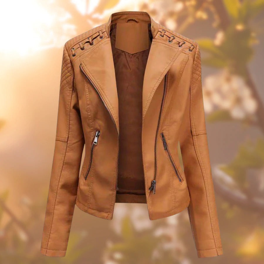 Veste en cuir femme Slim Fit Col Montant Design Élégant