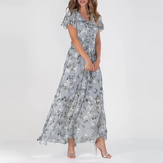 Robe longue femme style bohème à manches flottantes