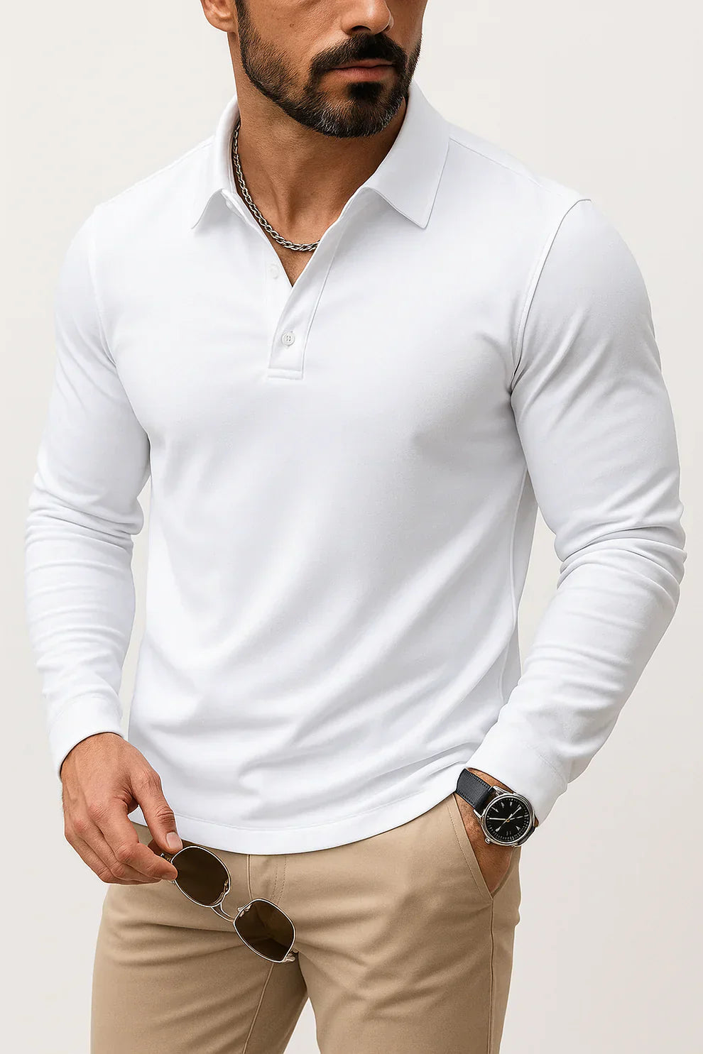 Polo à manches longues pour homme, coupe slim, moderne