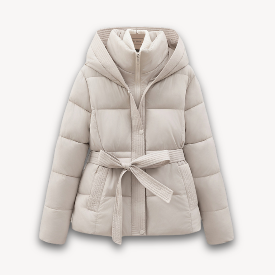 Doudoune femme d'hiver avec capuche et ceinture