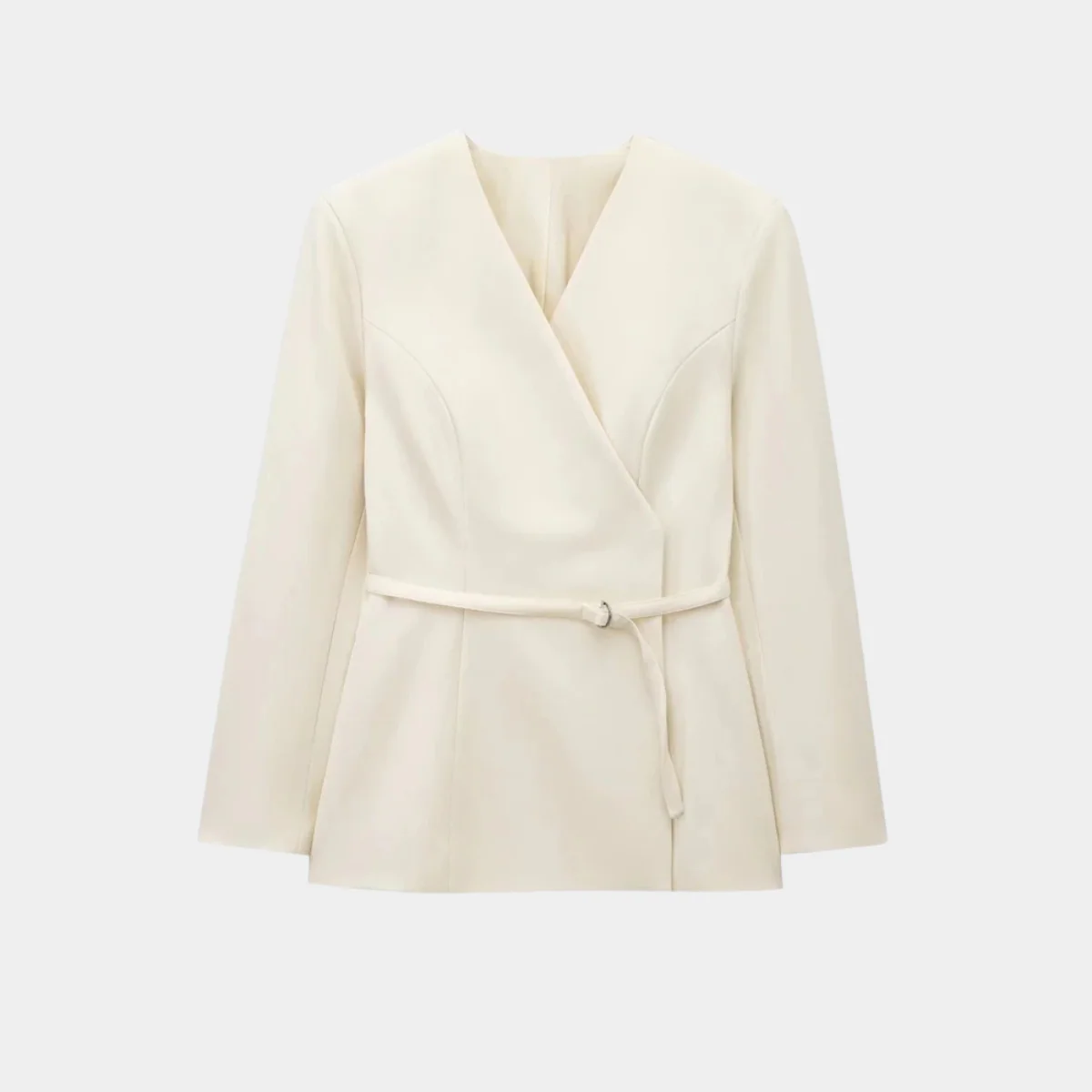 Veste blazer femme style cache-cœur avec ceinture et taille cintrée