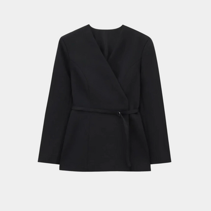 Veste blazer femme style cache-cœur avec ceinture et taille cintrée