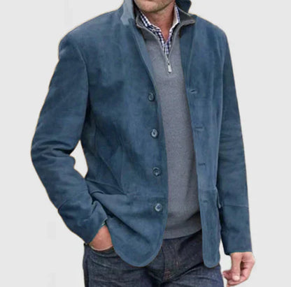 Veste en cuir homme style vintage simple boutonnage