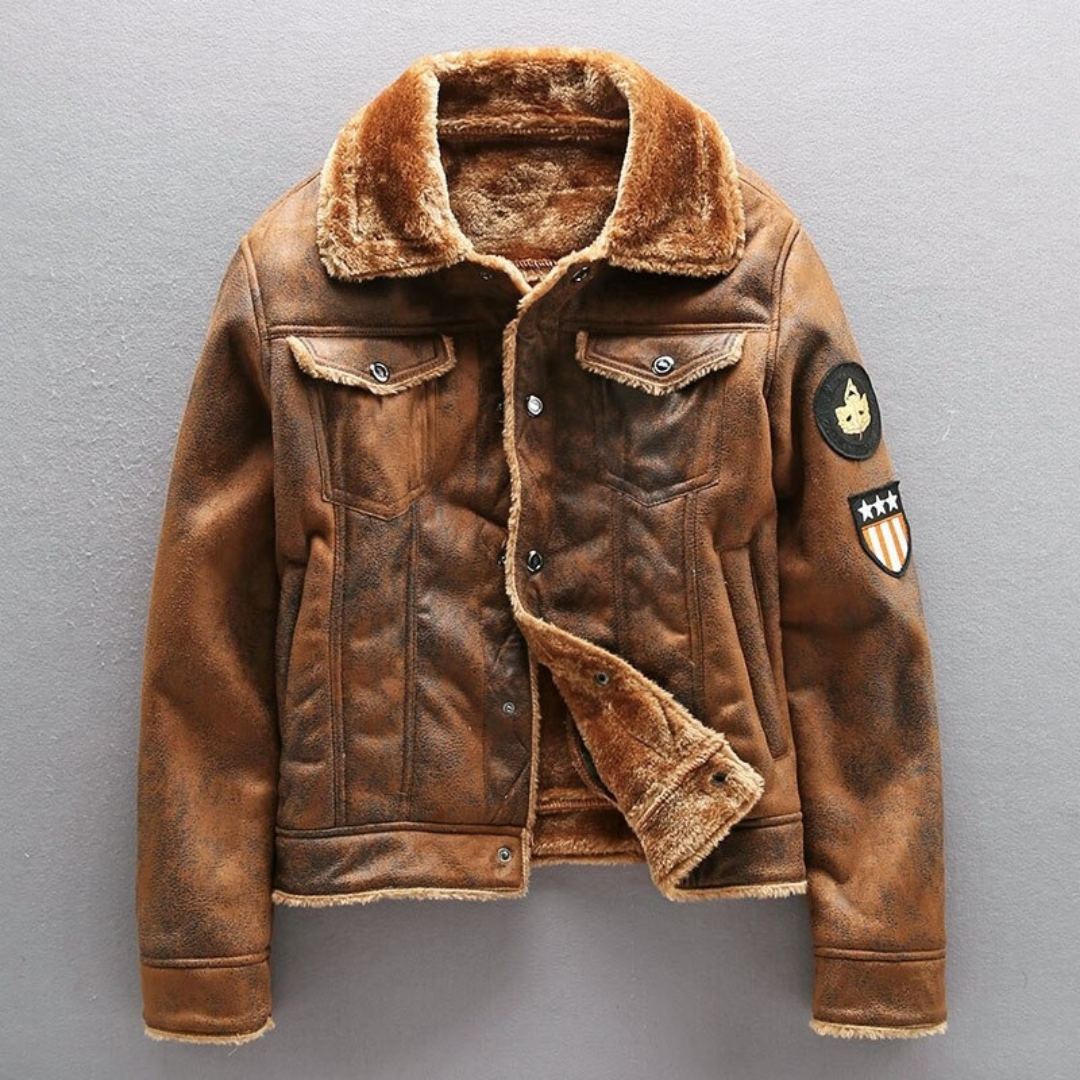 Blouson motard en cuir, chaud et isolé pour homme, hiver