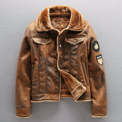 Blouson motard en cuir, chaud et isolé pour homme, hiver