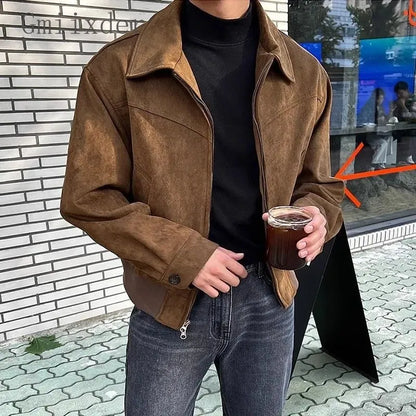 Veste en cuir pour homme style vintage zippée