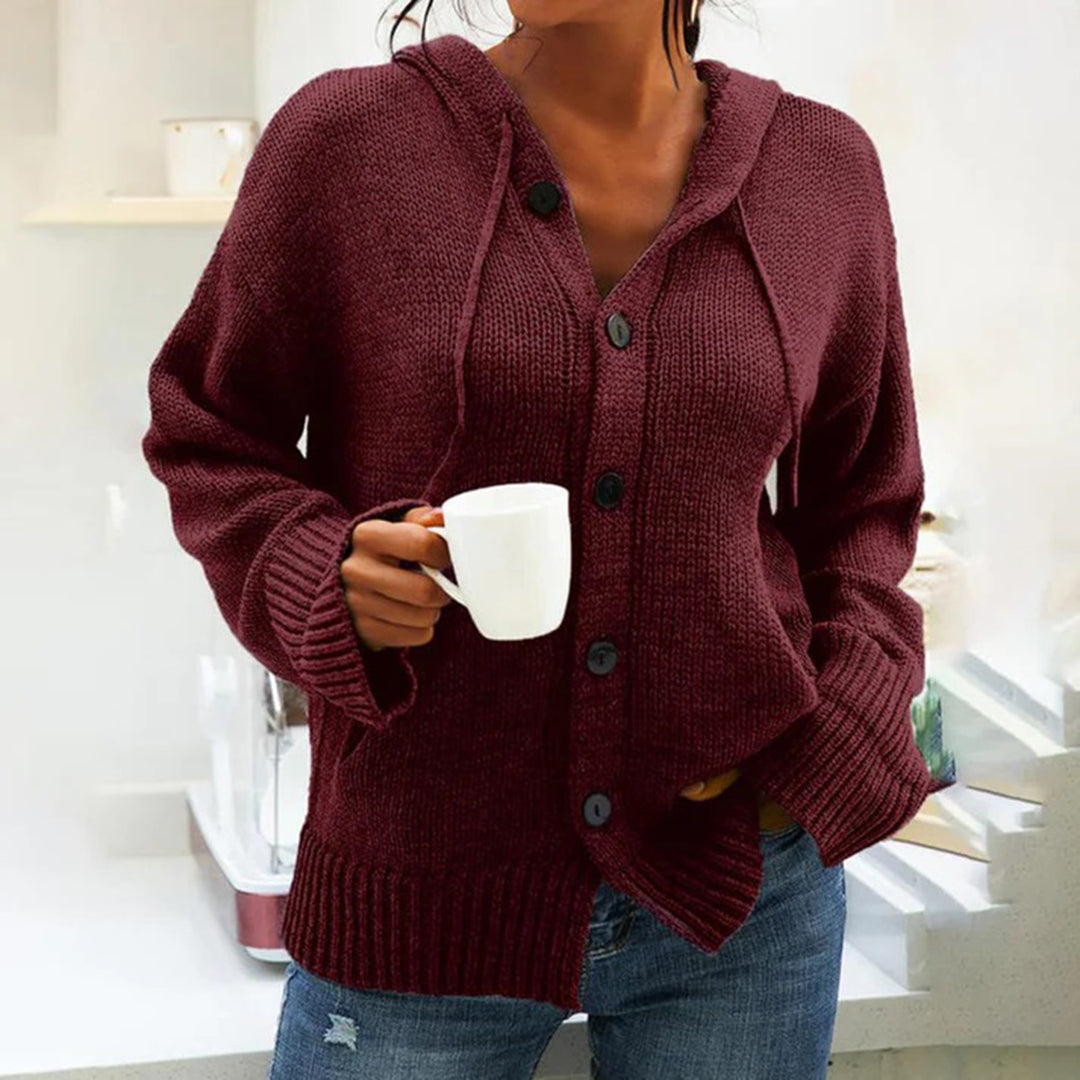 Gilet en tricot à capuche pour femme, chaud, avec cordon de serrage