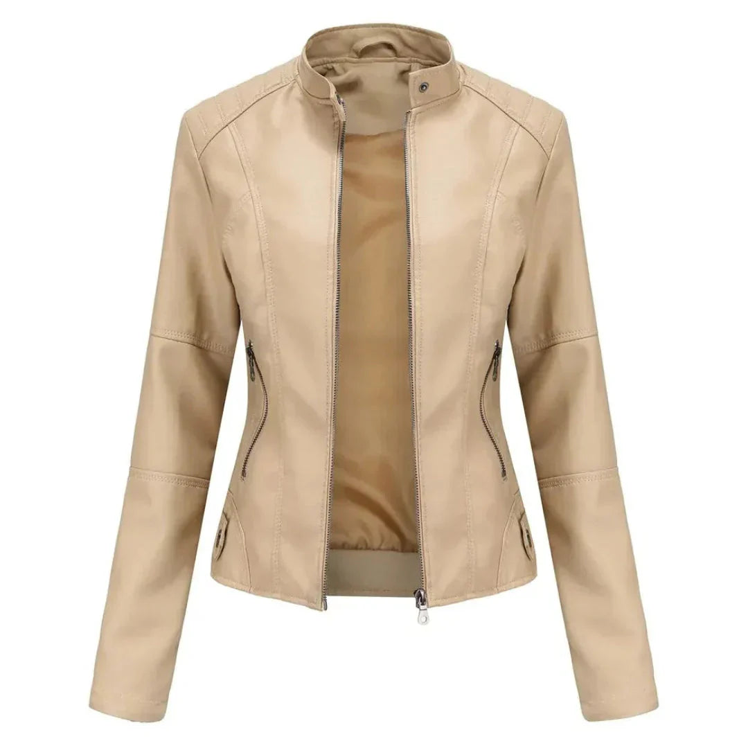 Veste en cuir col mandarin style tendance