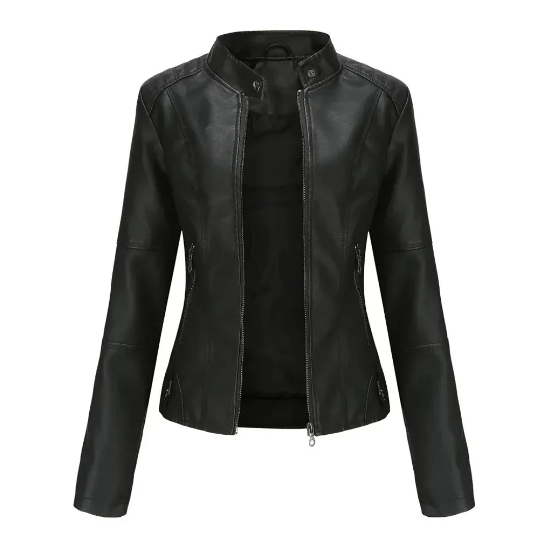 Veste en cuir col mandarin style tendance